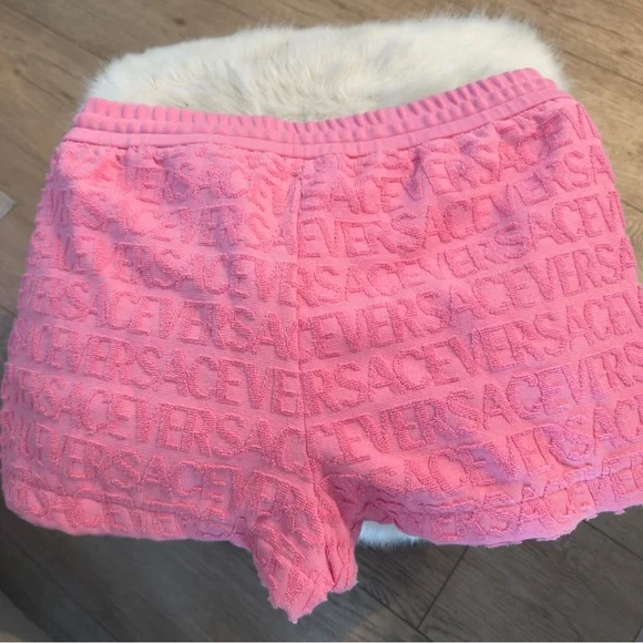 Versace Pink Logo-Terry High Waist Shorts - Picture 6 of 7